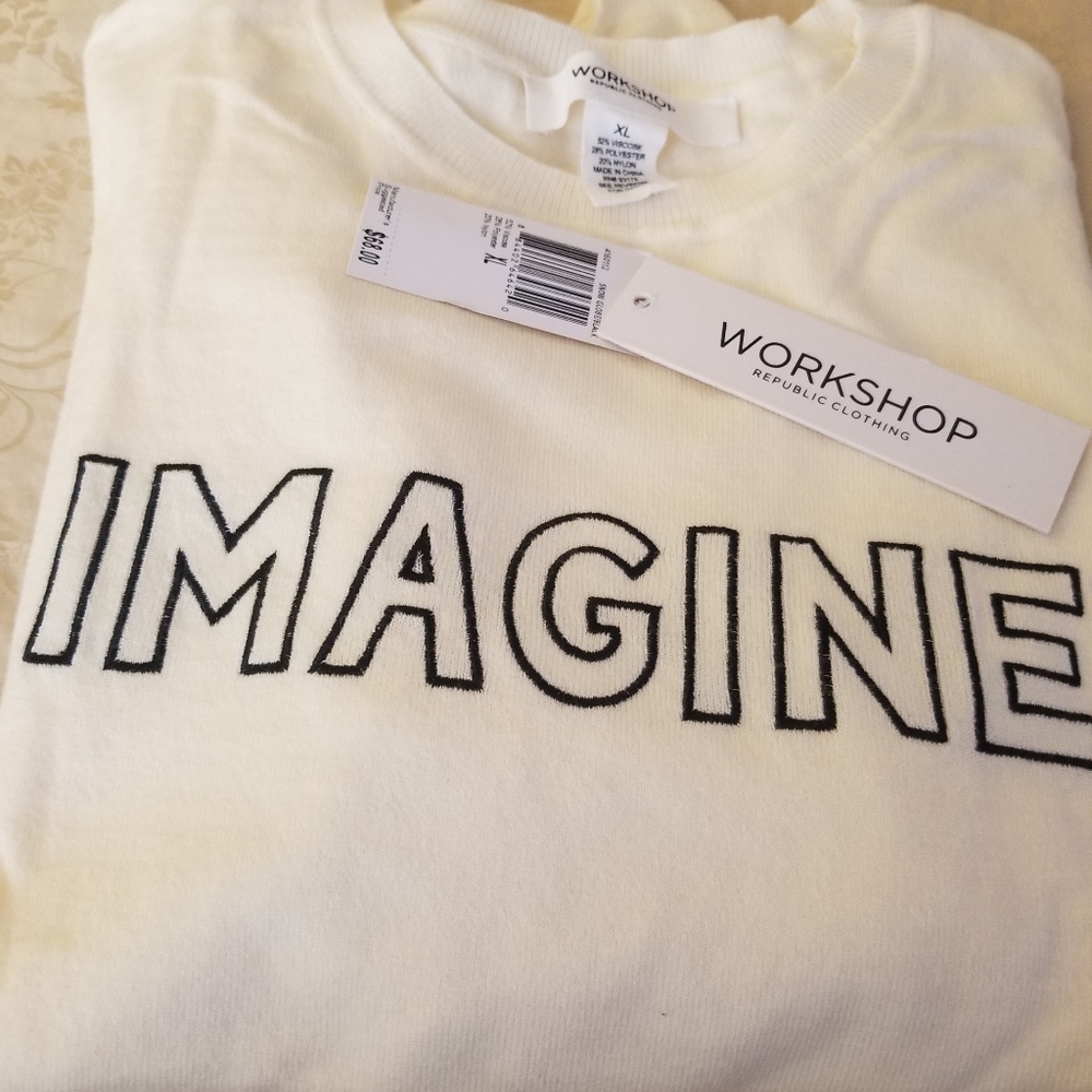 NWT Workshop Republic sweater XL Imagine cream w/black